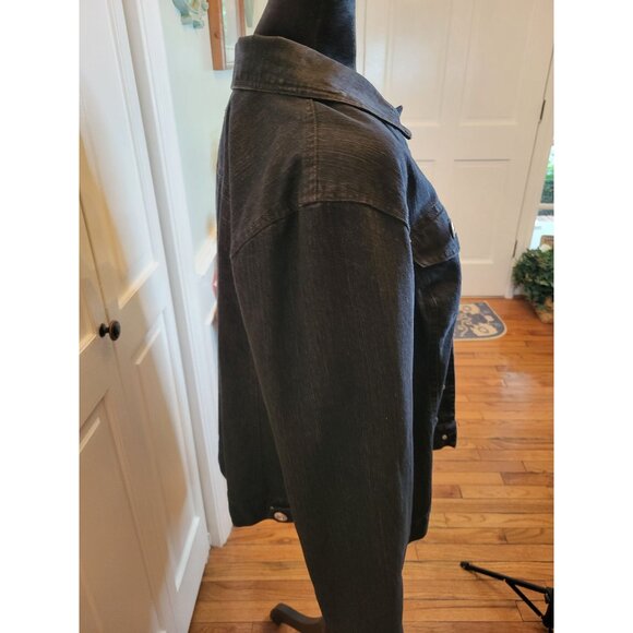 Black Wash Denim Jacket with Rhinestone Buttons Baccini 1X Glam Whimsygoth y2K - Picture 6 of 7